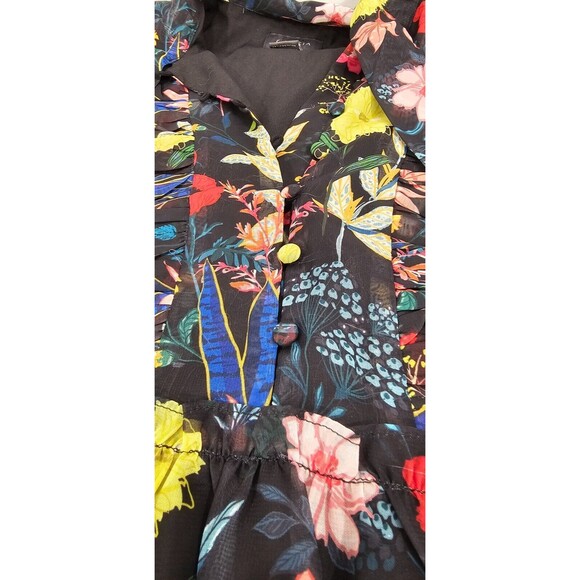 Gracia Womens Tiered Dress Floral Sheer Black Bloomcore Fairy Whimsy Small - Picture 12 of 16